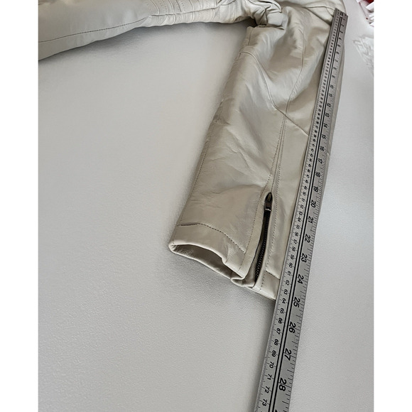 Women Leather Jacket Cream Genuine Leather Moto Zip In/Out Lining Pockets SZ L - Picture 14 of 14